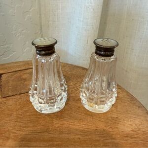 Vintage Antique Cut Crystal Silver as Mother Of Pearl Salt and Pepper Shaker Set